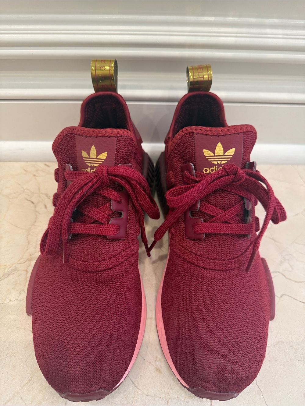 adidas NMD Burgundy and Pink Sneakers with Gold Logo